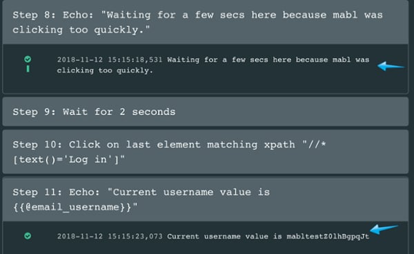 A screenshot showing how to debug failed journeys by letting the reader track the state of variables at key points.