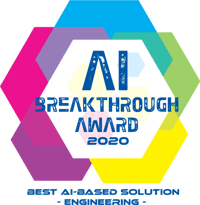 6 hexagons in white, blue, green, yellow, pink and purple with the words A I Breakthrough Award 2020 Best A I Based Solution.