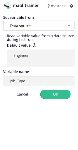 A screenshot showing how to create a new variable, “Job_Type”, which you can set via a new data source.
