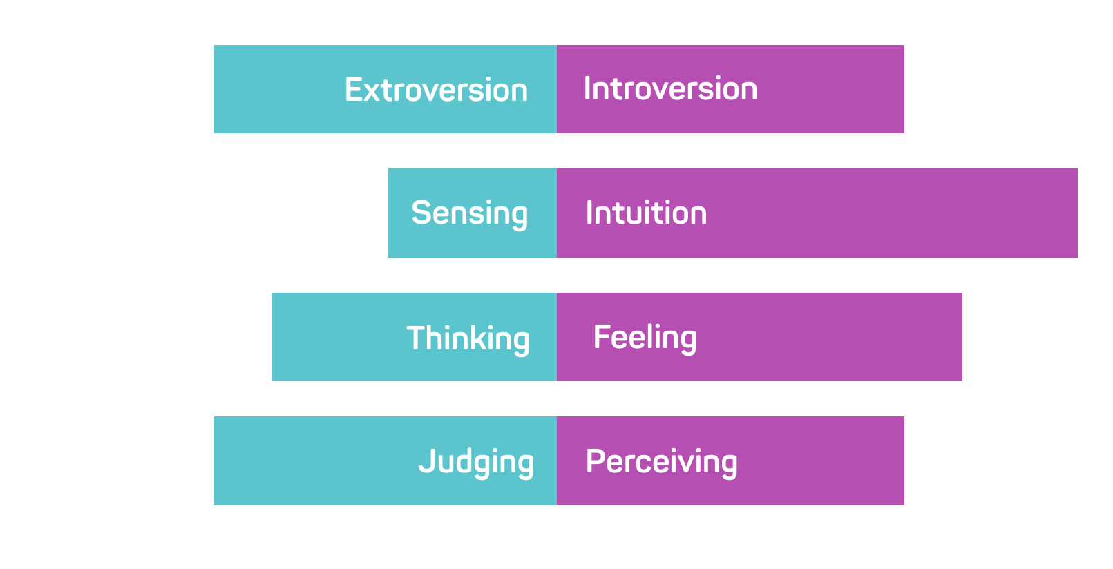 A Meyers Briggs personality chart showing where someone falls in each area of personality.